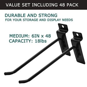 48Pack 6Inch Black Slatwall Hooks, Heavy Duty Slatwall Hooks & Hangers for Commercial Retail and Exhibition, 1/4" Dia Steel Slatwall Hooks, Metal Pegboard Panels Hooks for Garage Shop Supermarket