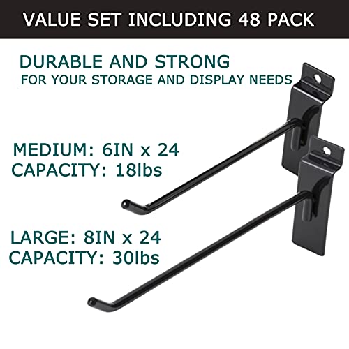 48Pack 6"and 8" Black Slatwall Hooks, Heavy Duty Slatwall Hooks & Hangers for Commercial Retail and Exhibition, 1/4”Dia Slatwall Panel Hooks Metal Pegboard Hooks for Garage Shop Supermarket