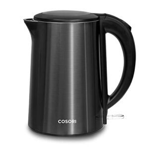cosori electric kettle stainless steel interior double wall, wide-open lid 1.5l 1500w electric tea kettle, bpa free kettle water boiler & hot water kettle, auto shut-off & boil-dry protection, black