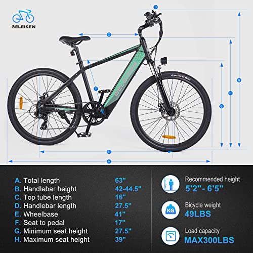 GELEISEN Electric Bike Adult, 26" 350W Ebike Electric Mountain Bike with 36V/10Ah Removable Battery, 5 Level Pedal Assist, LCD Display with USB, Shimano Rear 7 Speed Gears[Gifts for Men Women]