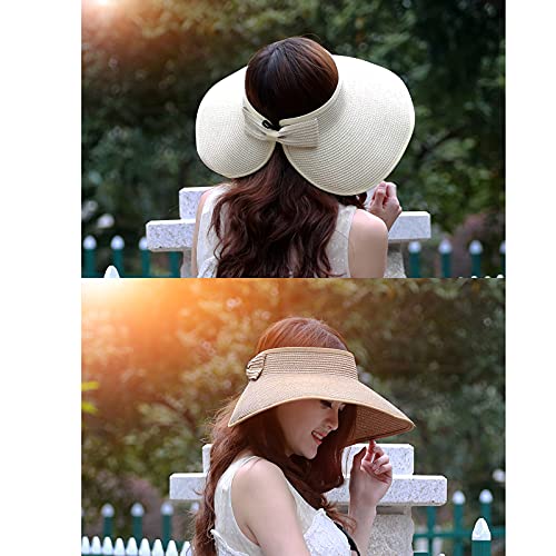 Andiker Women Roll Up Sun Visors Hat, Fordable Wide Brim Ponytail Beach Hat with A Storage Bag Black