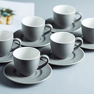 YHOSSEUN Porcelain Espresso Cups Set and Metal Stand 3 OZ Demitasse Cup For Coffee Shot, Mugs for Latte, Cafe Mocha, Cappuccino, and Tea, Serve for 6 Gray