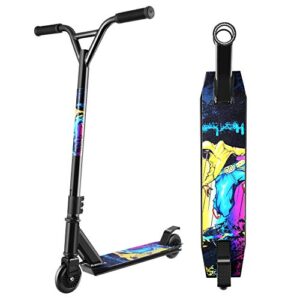 hikole pro scooter for kids boys girls teens 8 years and up- freestyle tricks scooter - entry level stunt scooter for skatepark street tricks