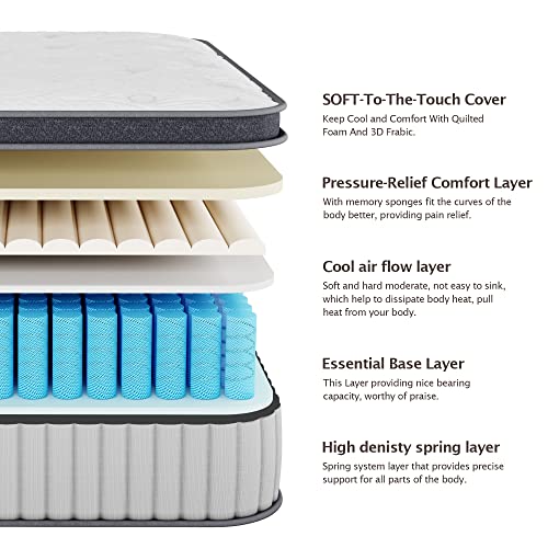 Serweet 8 Inch Memory Foam Hybrid Twin Mattress - Heavier Coils for Durable Support - Pocket Innersprings for Motion Isolation - Pressure Relieving - Medium Firm - Made in North America