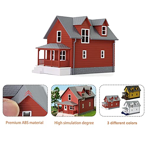 N Scale Model Building 1:160 Residential Modern House Assembled Architectural for Model Train Layout Diorama JZN01 (Red)