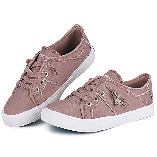 JENN ARDOR Slip-On Sneakers Women's Walking Shoes Dressy Casual Canvas Sports Tennis Loafers Retro Fashion Comfy Cute Zipper Decor Flats Pink