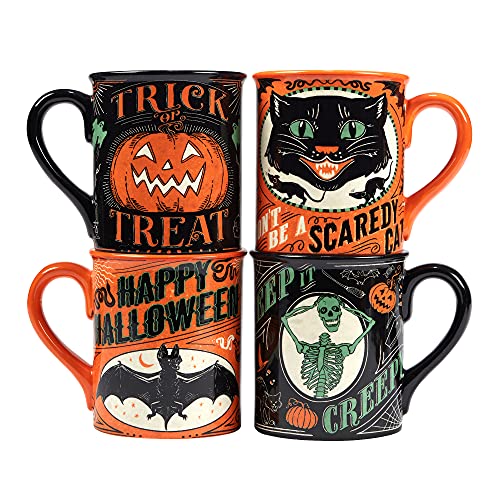 Certified International Scaredy Cat 18 oz. Mugs, Set of 4 Assorted Designs