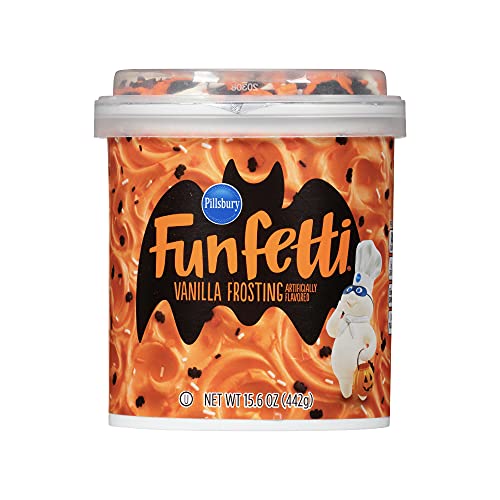 Pillsbury Funfetti Halloween Bundle, 1 of each Chocolate Slime Cake Mix and Halloween Cake Mix, 1 of each Frosting with Sprinkles, Black Chocolate and Orange Vanilla (Pack of 4) with By The Cup Spreader