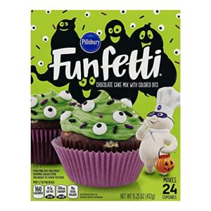 Pillsbury Funfetti Halloween Bundle, 1 of each Chocolate Slime Cake Mix and Halloween Cake Mix, 1 of each Frosting with Sprinkles, Black Chocolate and Orange Vanilla (Pack of 4) with By The Cup Spreader