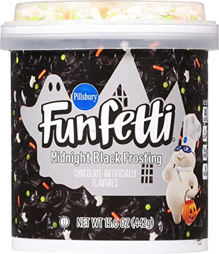 Pillsbury Funfetti Halloween Bundle, 2 Cake Mixes with Candy Bits, 1 of each Frosting with Sprinkles, Black Chocolate and Orange Vanilla (Pack of 4) with By The Cup Spreader