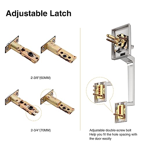 Brightify Satin Nickel Front Door Handle, Satin Nickel Door Handle with Door Lever, Modern Front Door Handle Set, Adjustable Deadbolt Lock Set with Single Cylinder, Reversible for Right&Left