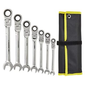 built industrial 7 piece flex head ratcheting wrench set, imperial/sae 5/16 to 3/4 inch chrome vanadium steel combination wrenches