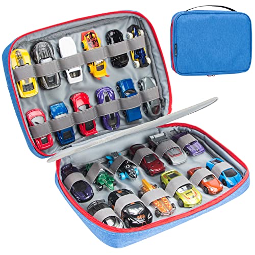 KISLANE 24 Toy Cars Storage for Hot Wheels, Storage Case Compatible with 24 Hot Wheels, Matchbox Cars, Mini Toys, Hot Wheels Storage for Kids, Bag Only (Blue)