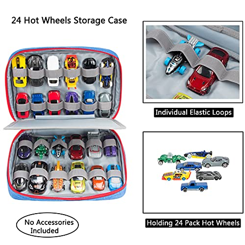 KISLANE 24 Toy Cars Storage for Hot Wheels, Storage Case Compatible with 24 Hot Wheels, Matchbox Cars, Mini Toys, Hot Wheels Storage for Kids, Bag Only (Blue)
