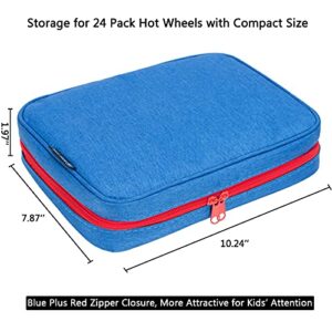 KISLANE 24 Toy Cars Storage for Hot Wheels, Storage Case Compatible with 24 Hot Wheels, Matchbox Cars, Mini Toys, Hot Wheels Storage for Kids, Bag Only (Blue)
