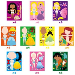 40 Pcs Princess Dress-Up Make Your Own Face Stickers, DIY Face Stickers for Kids Make a Face Sticker Kids Craft Game for Princess Birthday Party Supplies