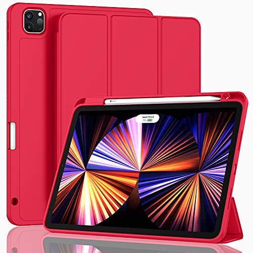 ZryXal New iPad Pro 11 Inch Case 2022(4th Gen)/2021(3rd Gen)/2020(2nd Gen) with Pencil Holder,Smart iPad Case [Support Touch ID and Auto Wake/Sleep] with Auto 2nd Gen Pencil Charging (Red)