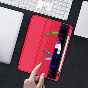 ZryXal New iPad Pro 11 Inch Case 2022(4th Gen)/2021(3rd Gen)/2020(2nd Gen) with Pencil Holder,Smart iPad Case [Support Touch ID and Auto Wake/Sleep] with Auto 2nd Gen Pencil Charging (Red)