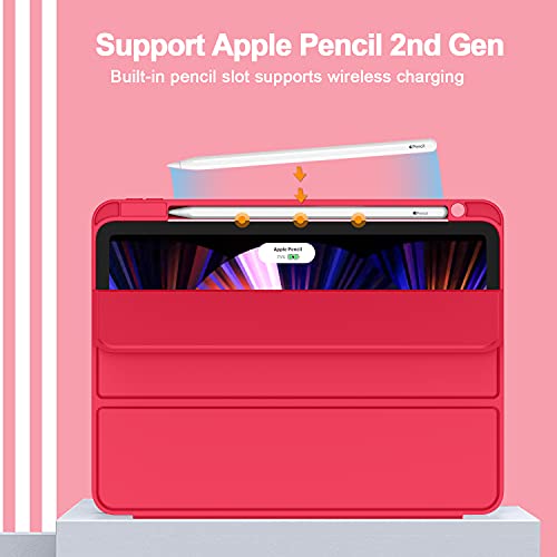 ZryXal New iPad Pro 11 Inch Case 2022(4th Gen)/2021(3rd Gen)/2020(2nd Gen) with Pencil Holder,Smart iPad Case [Support Touch ID and Auto Wake/Sleep] with Auto 2nd Gen Pencil Charging (Red)