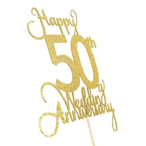 Wedding 50th Anniversary Cake Topper - Wedding Anniversary Party Decoration, Premium Gold Sequins, Happy 50th Anniversary, 50th Wedding Anniversary Cake Decoration.
