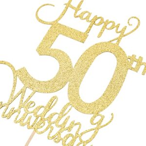 Wedding 50th Anniversary Cake Topper - Wedding Anniversary Party Decoration, Premium Gold Sequins, Happy 50th Anniversary, 50th Wedding Anniversary Cake Decoration.