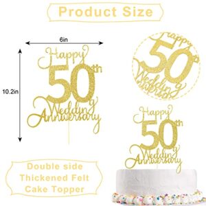 Wedding 50th Anniversary Cake Topper - Wedding Anniversary Party Decoration, Premium Gold Sequins, Happy 50th Anniversary, 50th Wedding Anniversary Cake Decoration.