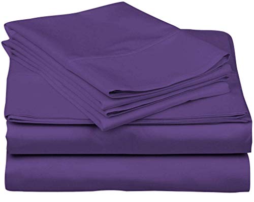 California King Size Waterbed Sheet Set 4 Piece Attached with Fitted Sheet 100% Egyptian Cotton 10 Inch Deep Pocket (Purple Solid, California King)