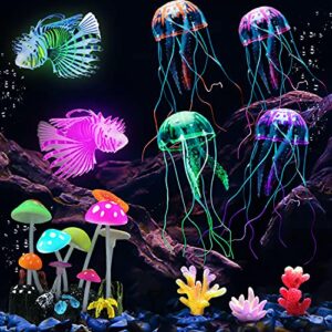 yahukeny 10 pieces artificial glowing fish tank decorations silicone resin fluorescent floating jellyfish simulation coral mushroom fake lion fish landscape accessories for aquarium household office