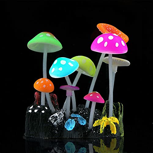 yahukeny 10 Pieces Artificial Glowing Fish Tank Decorations Silicone Resin Fluorescent Floating Jellyfish Simulation Coral Mushroom Fake Lion Fish Landscape Accessories for Aquarium Household Office