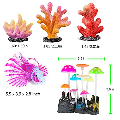 yahukeny 10 Pieces Artificial Glowing Fish Tank Decorations Silicone Resin Fluorescent Floating Jellyfish Simulation Coral Mushroom Fake Lion Fish Landscape Accessories for Aquarium Household Office