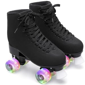 feetcity womens roller skates high-top double-row leather roller skates for girls boys for indoor outdoor size 8 black
