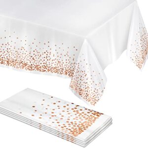 Prestee Rose/Gold Tablecloths, 4pk, 54"x108" | Gold Dot Disposable Tablecloths | Plastic Tablecloth | Rose Tablecloths | Plastic Table Cover | Paper Tablecloths for BBQ, Party, Fine Dining, Wedding