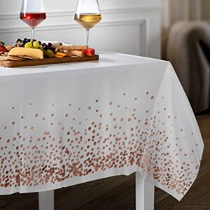 Prestee Rose/Gold Tablecloths, 4pk, 54"x108" | Gold Dot Disposable Tablecloths | Plastic Tablecloth | Rose Tablecloths | Plastic Table Cover | Paper Tablecloths for BBQ, Party, Fine Dining, Wedding