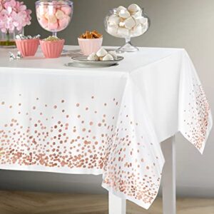 Prestee Rose/Gold Tablecloths, 4pk, 54"x108" | Gold Dot Disposable Tablecloths | Plastic Tablecloth | Rose Tablecloths | Plastic Table Cover | Paper Tablecloths for BBQ, Party, Fine Dining, Wedding