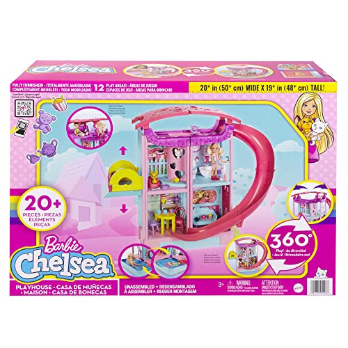 Barbie Dollhouse, Chelsea Playhouse with Transforming Areas & 20+ Pieces, Includes 2 Pets, Pool, Furniture & Accessories