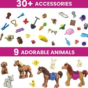 Mega Barbie Pets Horse Toy Building Set with 3 Micro-Dolls and Accessories, 9 Pets, Easy-to-Build Horse Stables Playset,