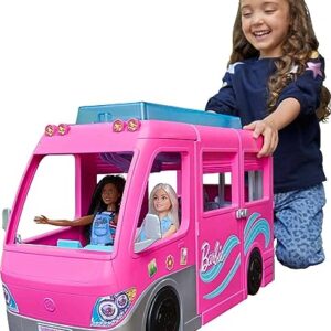 Barbie Camper Playset, Dreamcamper Toy Vehicle with 60 Accessories Including Furniture, Pool and 30-Inch Slide