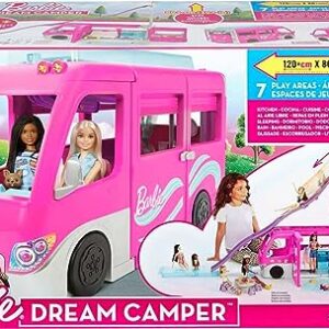 Barbie Camper Playset, Dreamcamper Toy Vehicle with 60 Accessories Including Furniture, Pool and 30-Inch Slide