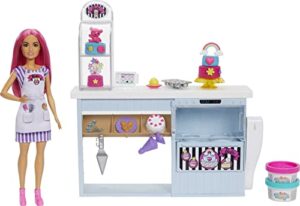 barbie bakery doll & playset with pink-haired petite doll, baking station, cake-making molds & dough & 20+ accessories