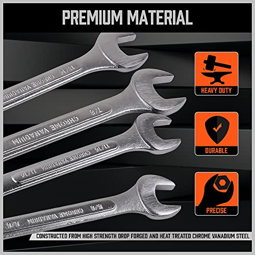 HORUSDY 26-Piece Wrench Set | Combination Wrench Set with Roll-up Pouch | SAE 1/4” - 1” and Metric 8mm - 24mm Wrench Set Metric and Standard