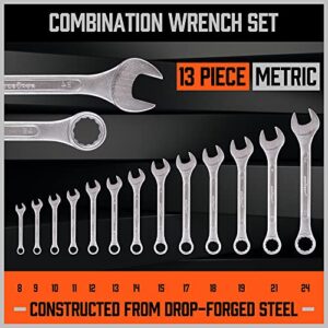 HORUSDY 26-Piece Wrench Set | Combination Wrench Set with Roll-up Pouch | SAE 1/4” - 1” and Metric 8mm - 24mm Wrench Set Metric and Standard