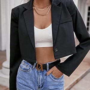 Milumia Women's Collarless Work Office Business Casual Cropped Blazer Jacket Black Small