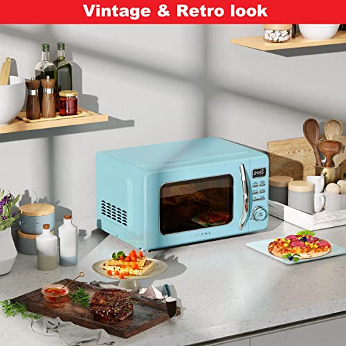 Galanz GLCMKZ07BER07 Retro Countertop Microwave Oven with Auto Cook & Reheat, Defrost, Quick Start Functions, Easy Clean with Glass Turntable, Pull Handle.7 cu ft, Blue