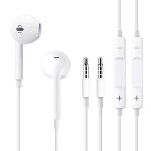 2 pack apple earbuds [apple mfi certified] headphones earphones with 3.5mm wired in ear headphone plug(built-in microphone & volume control) compatible with iphone,ipad,ipod,pc,mp3/4,android -white