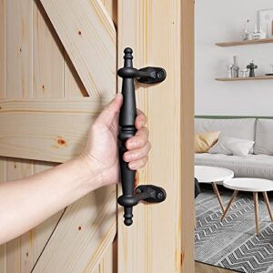 EaseLife 9" Barn Door Pull Handle,Rustic Black Cast Iron Grab,Easy Install