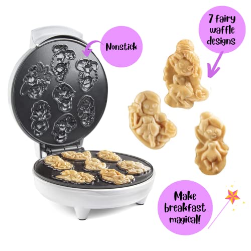 Fairy Mini Waffle Maker- Creates 7 Different Fairy Shaped Waffles in Minutes- A Fun and Cool Magical Breakfast for Kids & Adults - Electric Non-Stick Waffler Iron, Fairies Princess Gift for Girls