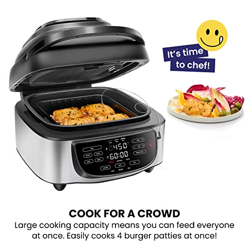 Chefman Electric Indoor Air Fryer + Grill Does It All, Countertop-Size 5-in-1 Unit Can Air Fry, Grill, Roast, Bake, and Broil, Removable Integrated Probe Thermometer Guarantees Perfect Doneness