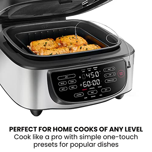 Chefman Electric Indoor Air Fryer + Grill Does It All, Countertop-Size 5-in-1 Unit Can Air Fry, Grill, Roast, Bake, and Broil, Removable Integrated Probe Thermometer Guarantees Perfect Doneness