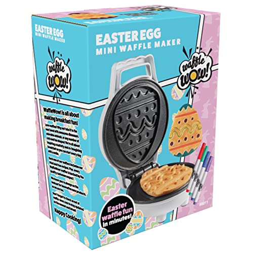 Mini Easter Egg Waffle Maker- Make Holiday Special w Cute Waffler Iron- Ready to Decorate Set Includes 4 Edible Food Markers w Recipe Guide - Fun Easter Basket Stuffer, Egg Hunt Surprise Gift for Kids