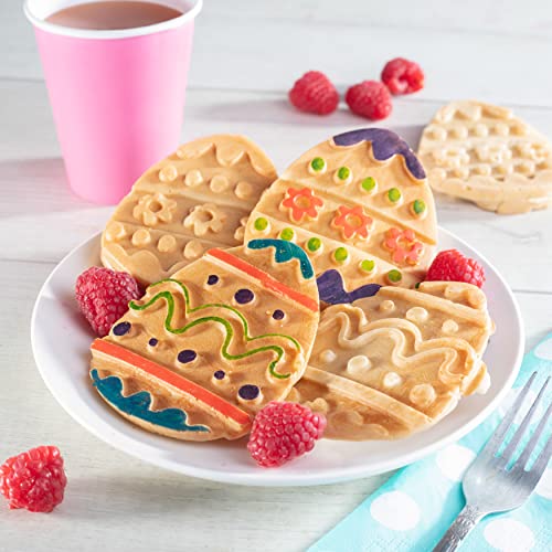 Mini Easter Egg Waffle Maker- Make Holiday Special w Cute Waffler Iron- Ready to Decorate Set Includes 4 Edible Food Markers w Recipe Guide - Fun Easter Basket Stuffer, Egg Hunt Surprise Gift for Kids